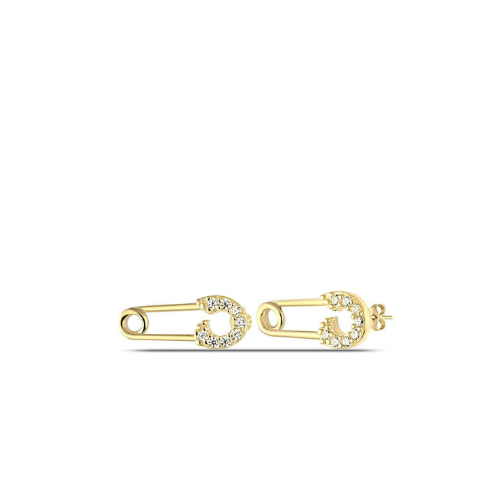 Diamond pave safety pin stud earrings gold