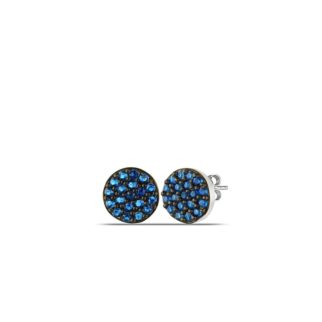 Pave  Blue Sapphire Stud Earrings Silver