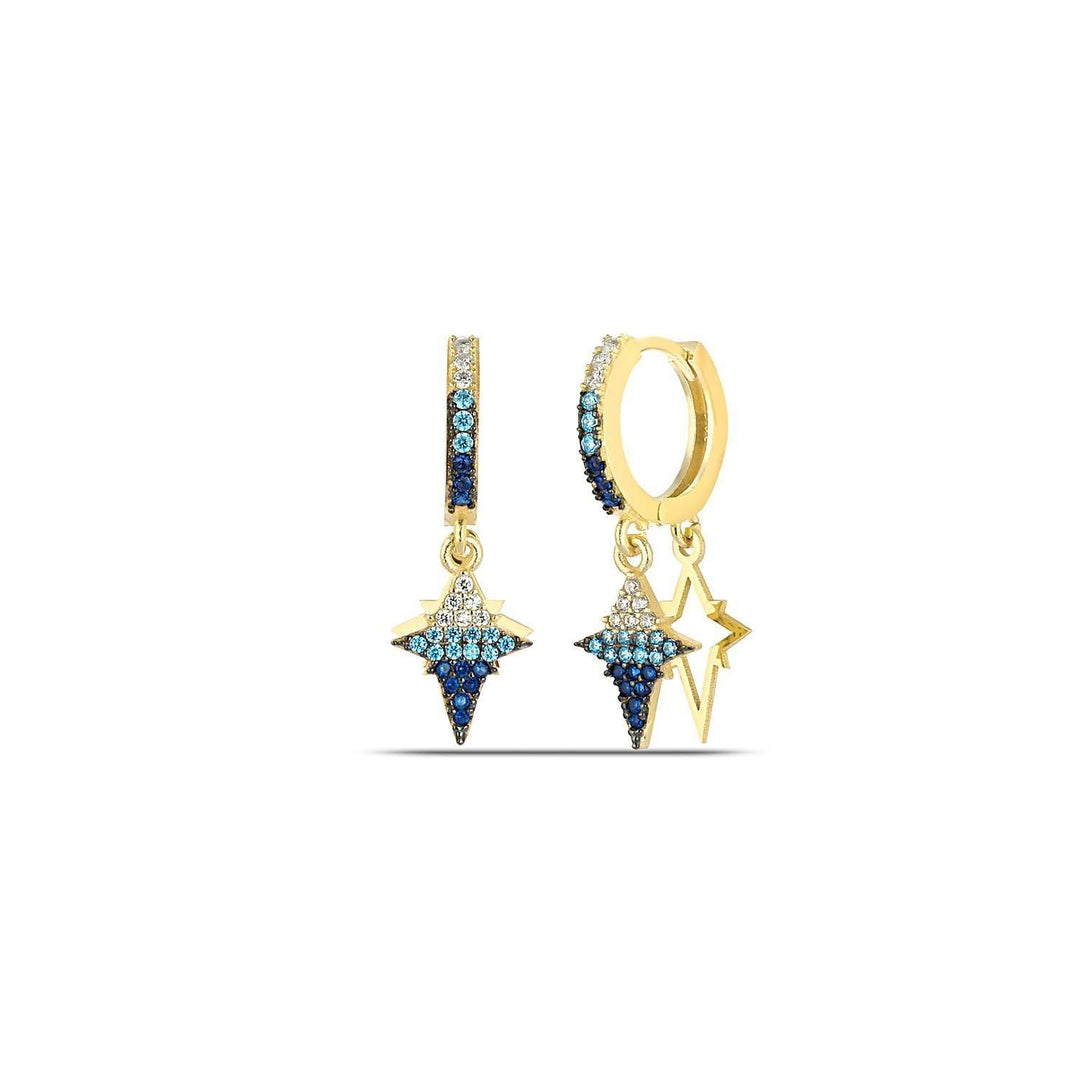 Blue Star Dangle Earrings Gold