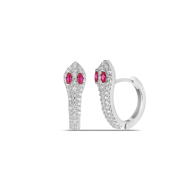 Ruby Silver Snake Earrings