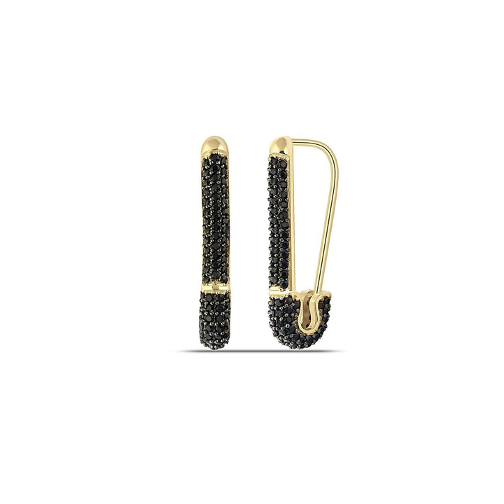 Black Safety Pin Earrings Gold