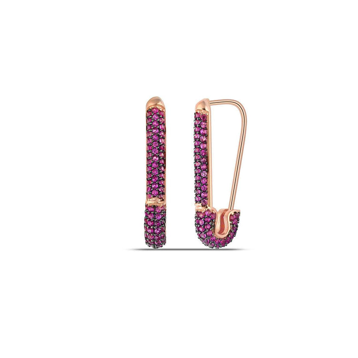 Pink Ruby Safety Pin Earrings