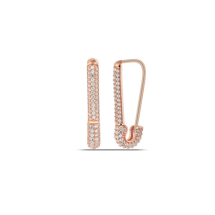 Diamond Safety Pin Earrings Rose Gold