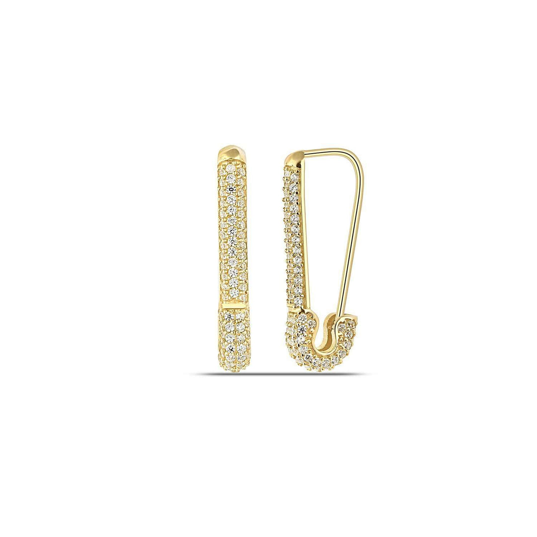 Gold Diamond Safety Pin Earrings