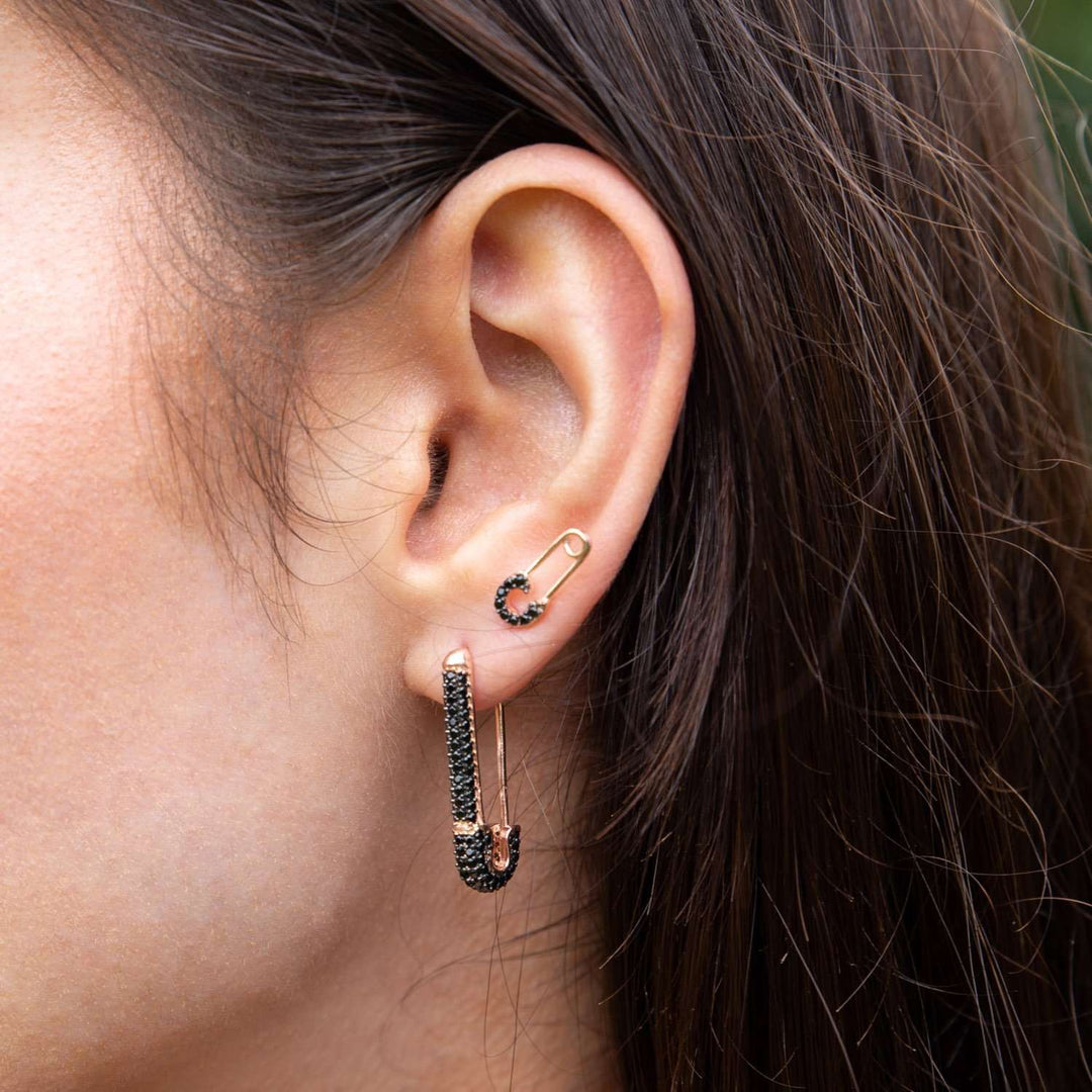 Black Pave Safety Pin Earrings