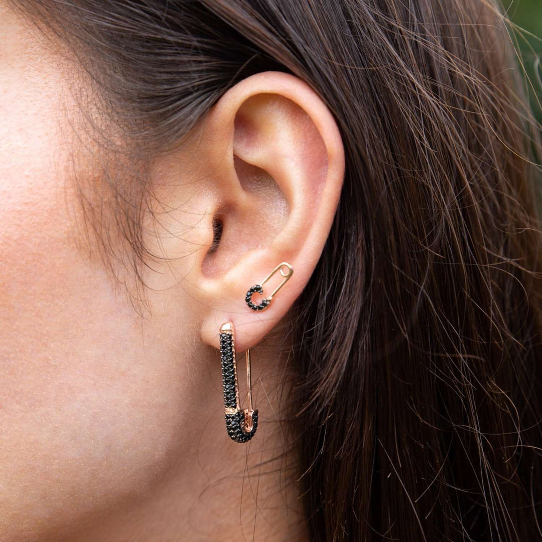 Black Diamond Safety Pin Earrings