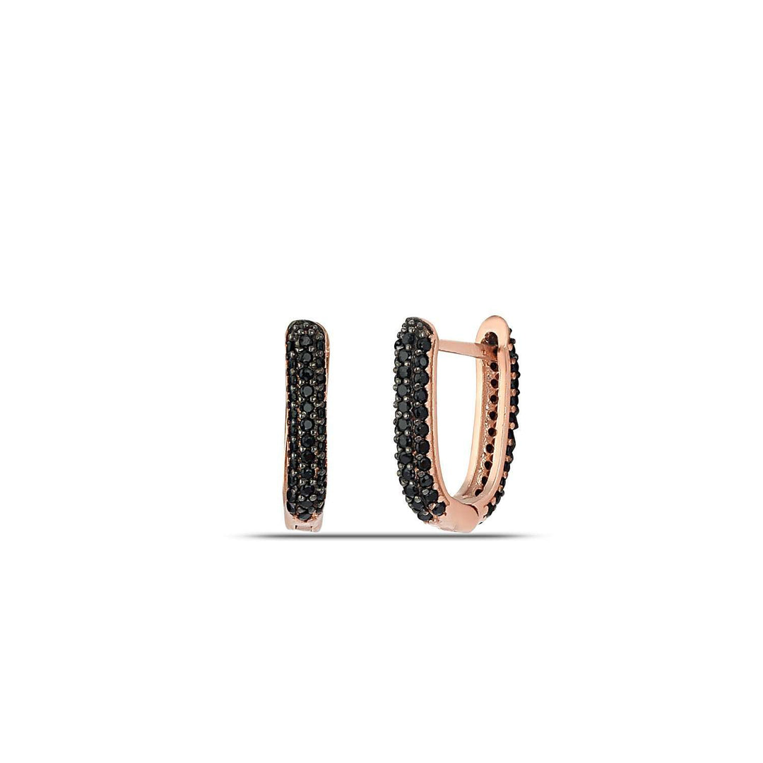 Black and Rose Gold Huggie Earrings