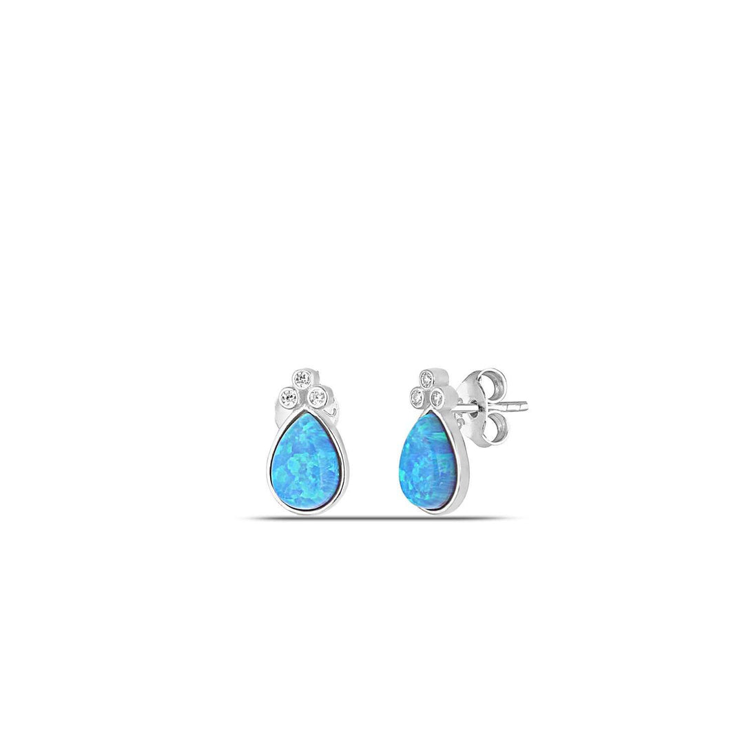 Aura Teardrop Stud Earrings - Blue Opal