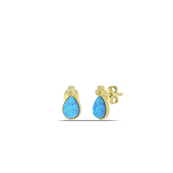 Gold Blue Opal Earrings