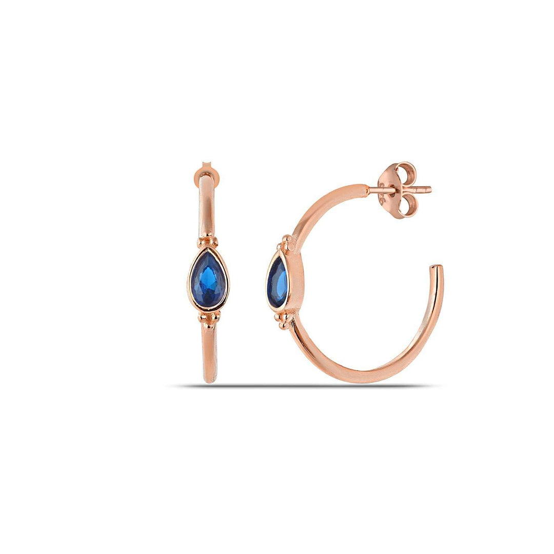 Blue Sapphire Hoop Earrings Rose Gold