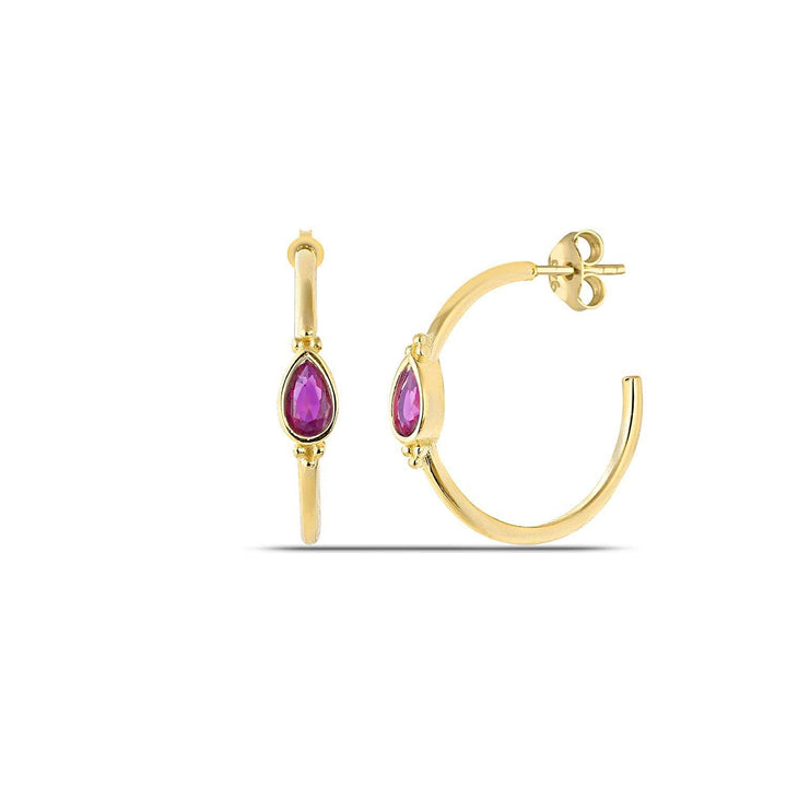 Gold Ruby Hoop Earrings