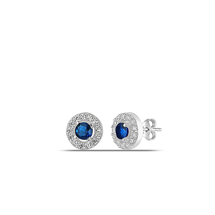 Blue Sapphire Halo Earrings Silver