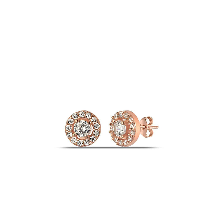 CZ Halo Earrings Rose Gold