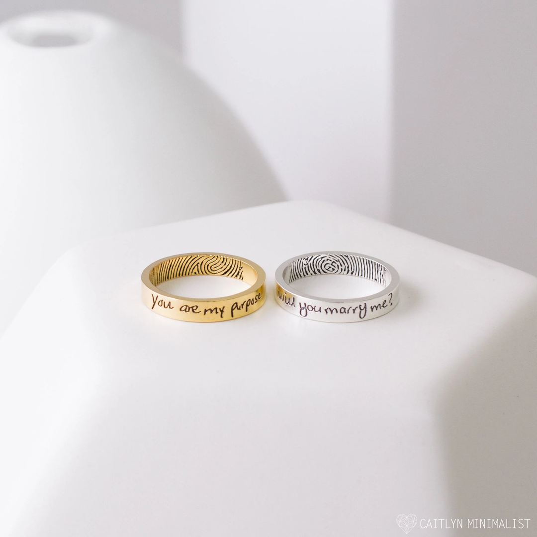 Fingerprint Ring Handwriting Ring Couple Promise Rings Abiza
