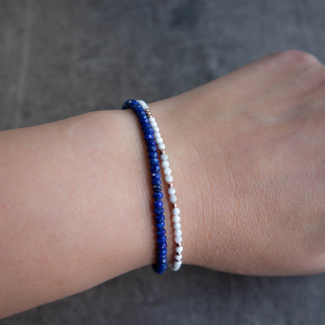 14K gold filled howlite bracelet stacked with other Abiza Skinny bracelets
