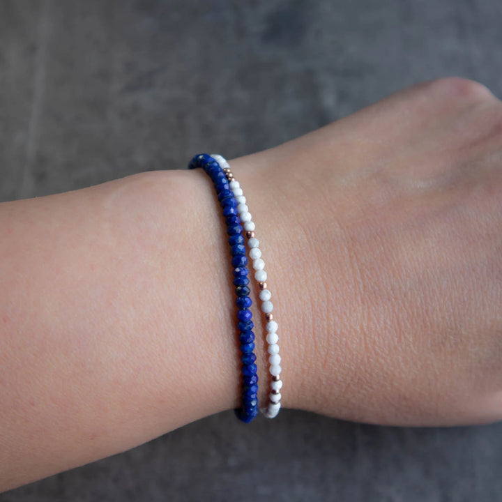 14K gold filled howlite bracelet stacked with other Abiza Skinny bracelets
