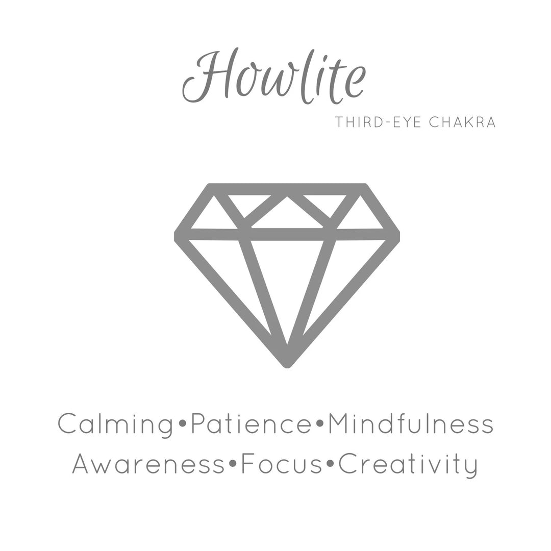 Howlite crystal information card explaining the stone&