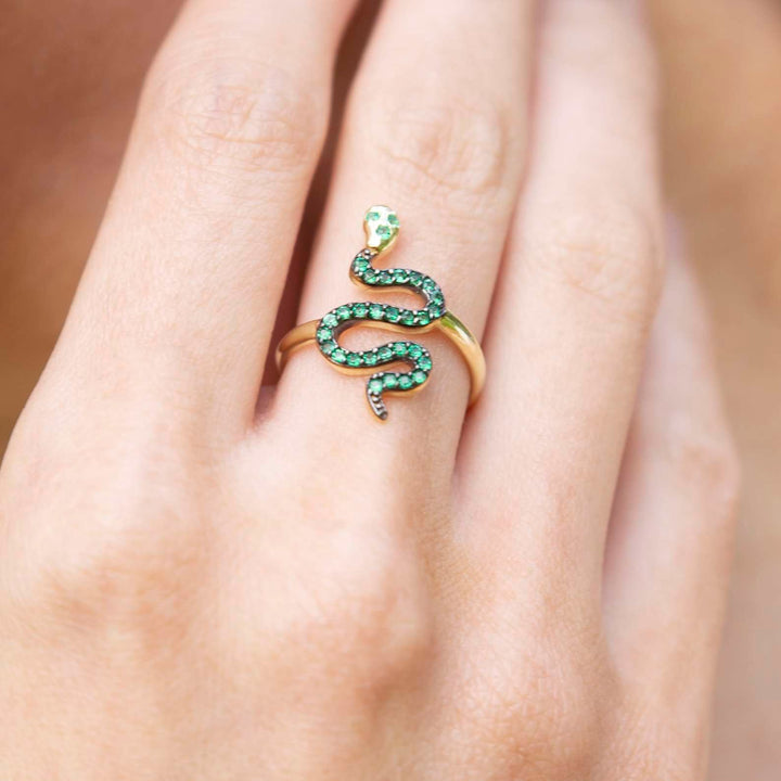 Emerald Green Snake Ring Gold
