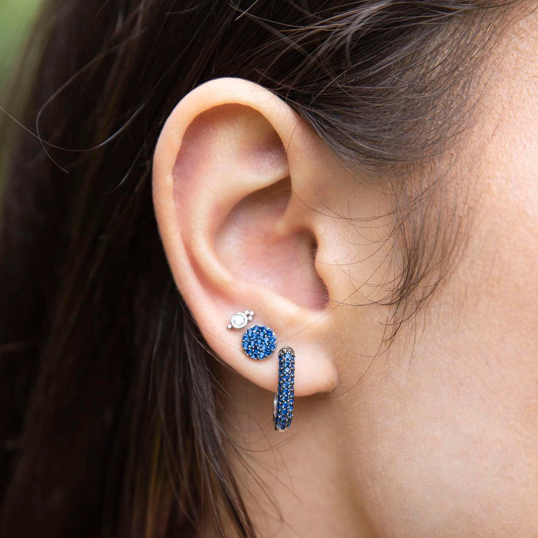 Pave  Blue Sapphire Stud Earrings