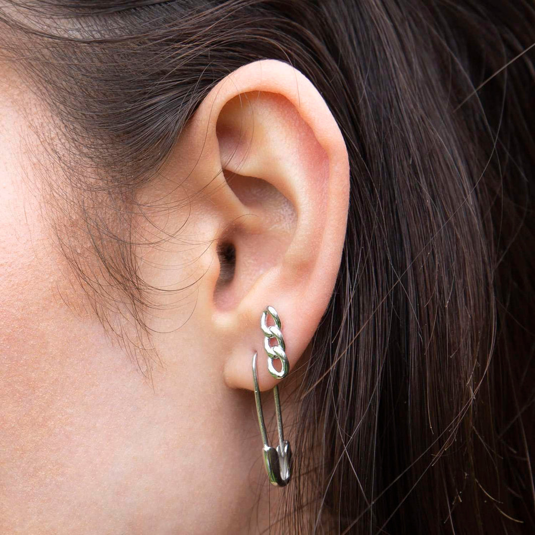 Silver Chain Stud Earrings