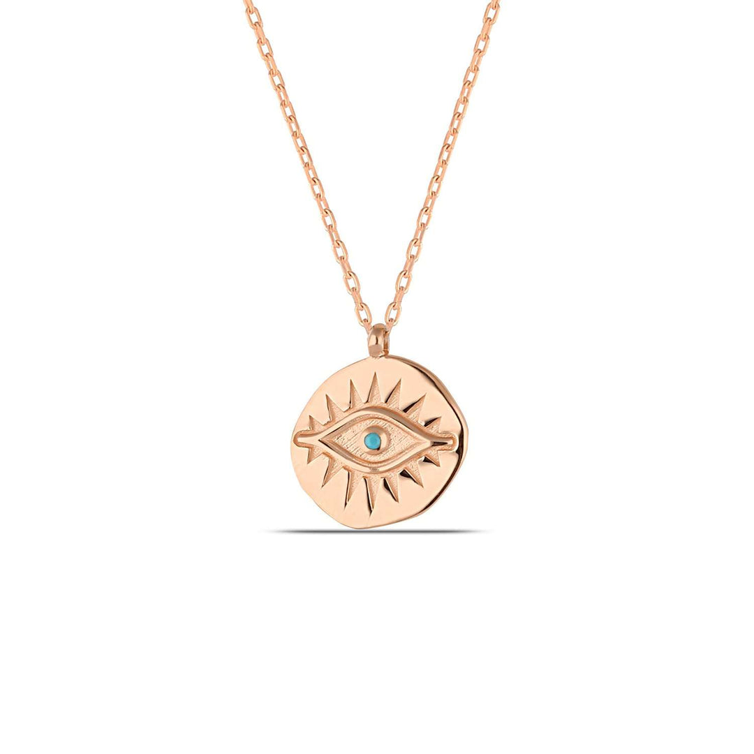 Horus Evil Eye Coin Necklace with Turquoise CZ