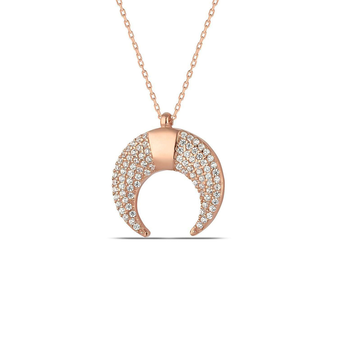 Rose Gold CZ Crescent Horn Necklace