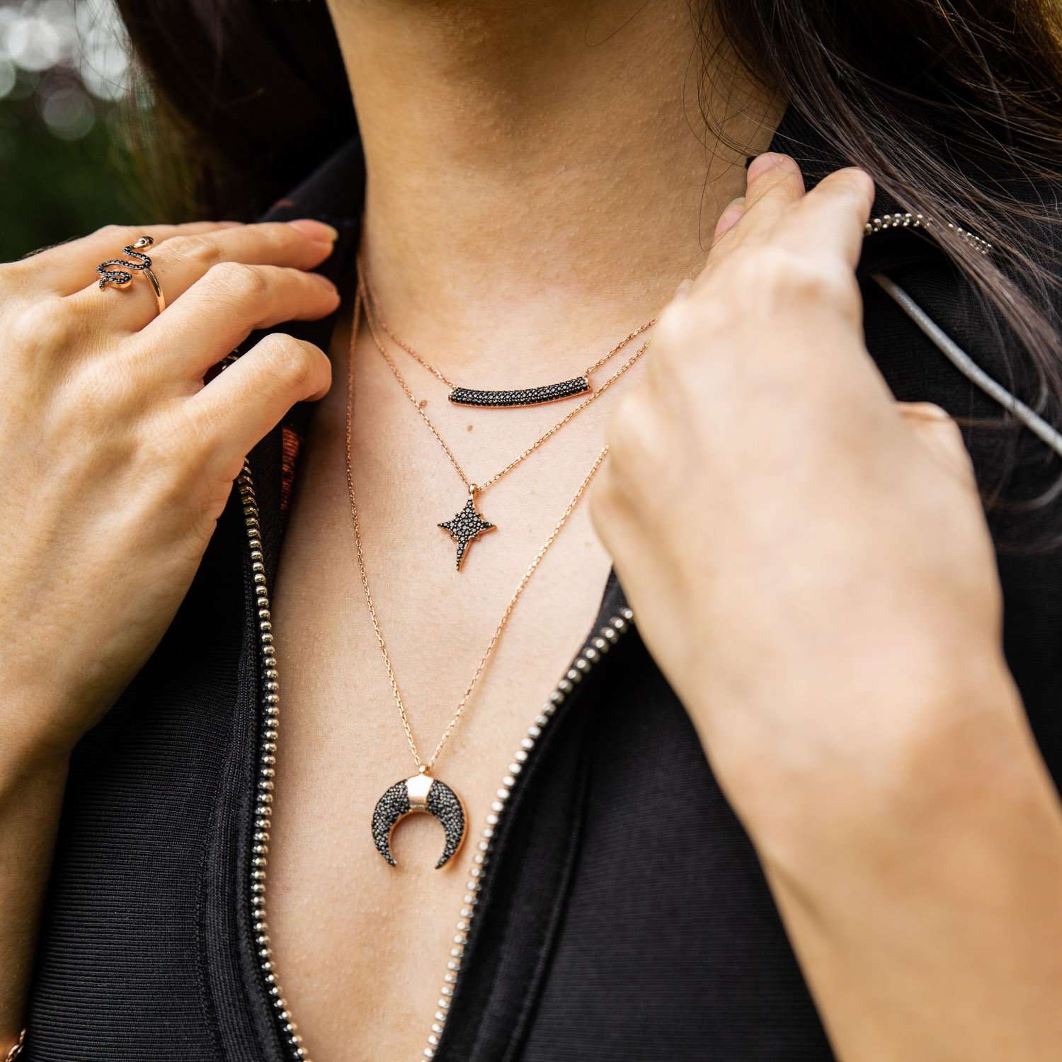 Crescent Horn Necklace CZ Double Horn Necklace Abiza
