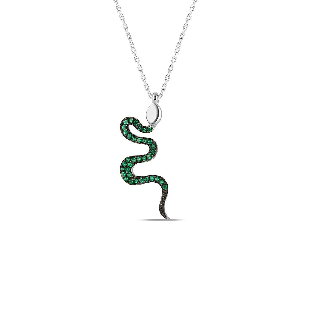 Silver Emerald Snake Necklace
