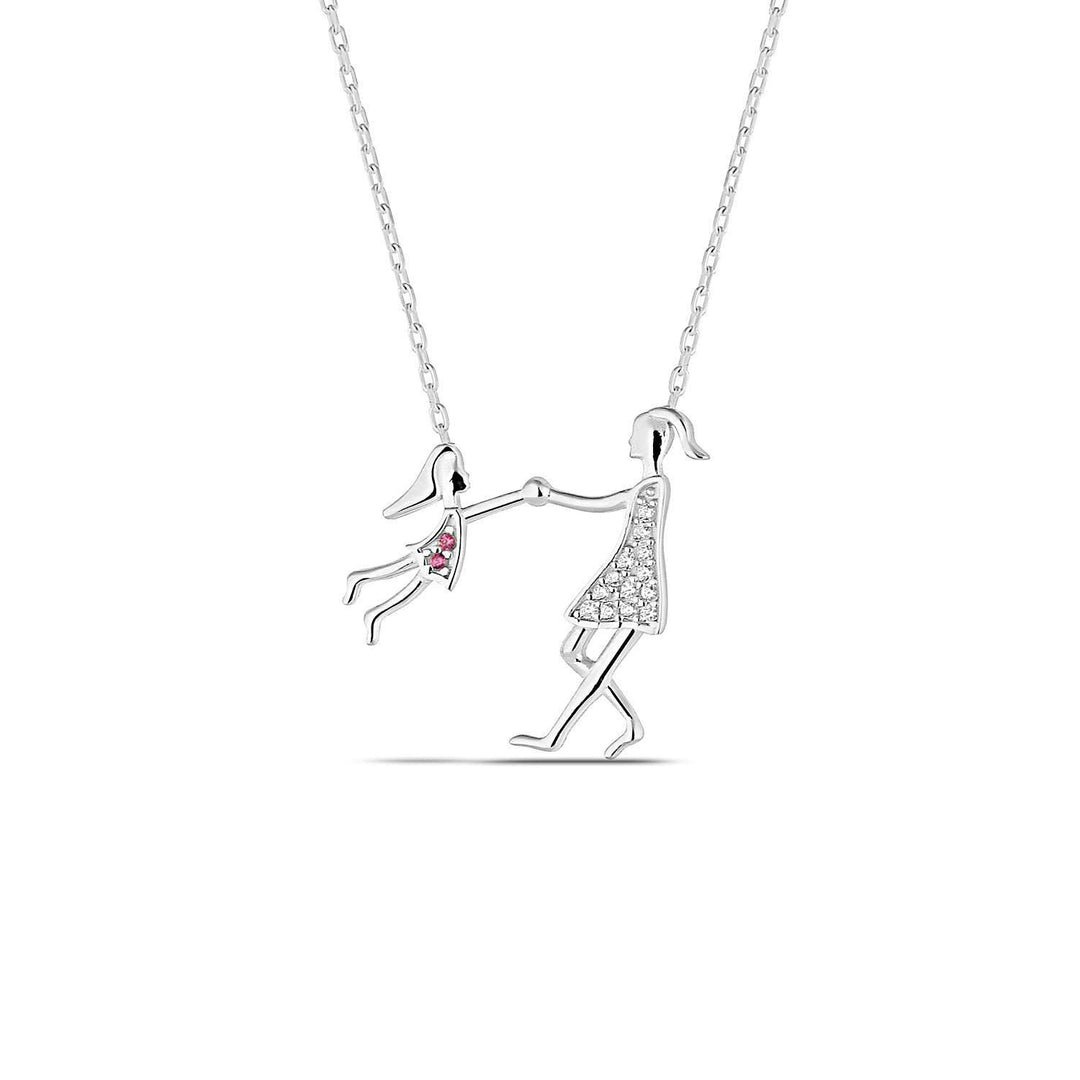 Mother Daughter Necklace Silver