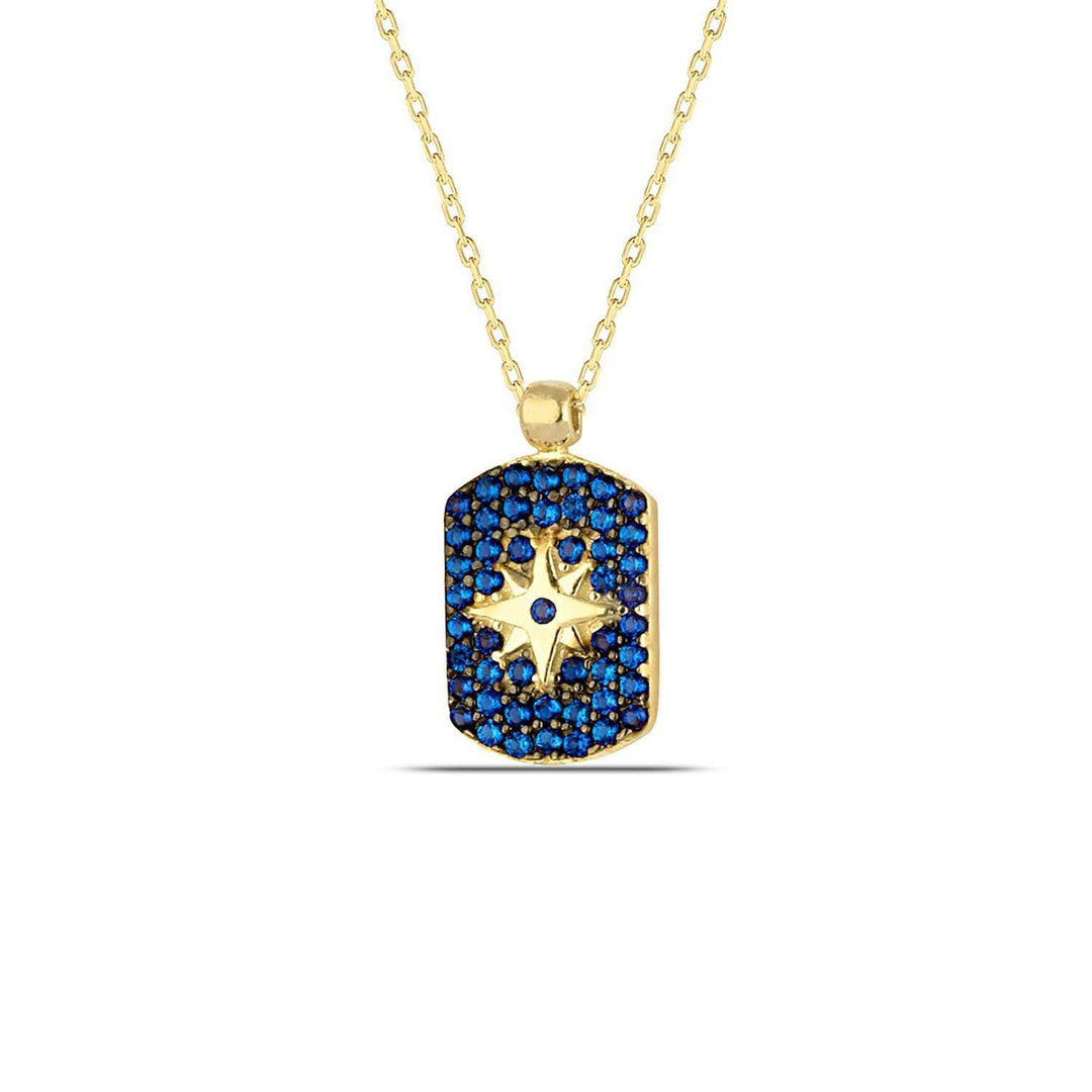 Gold Sapphire Necklace Dog Tag