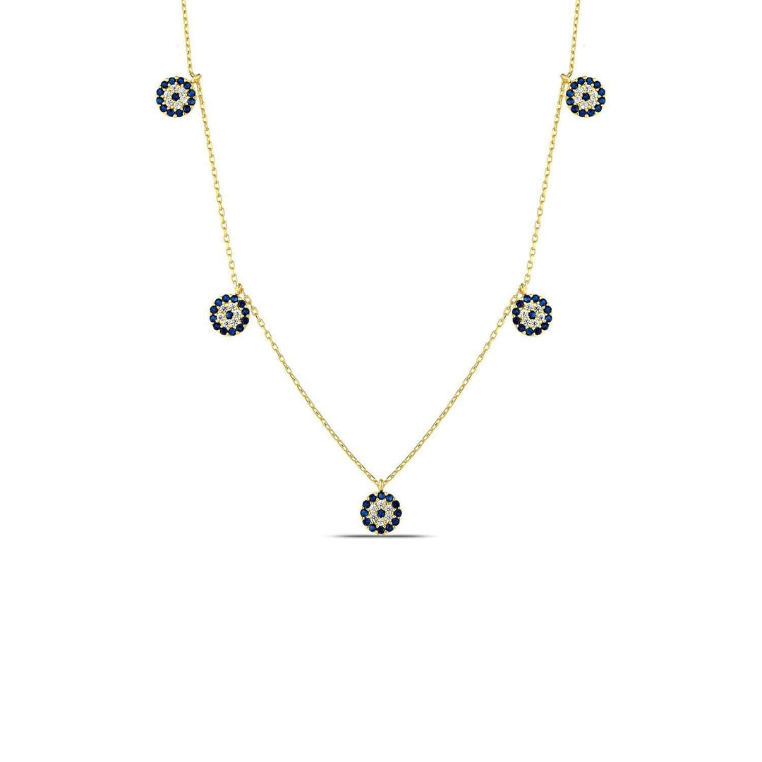 Blue Evil Eye Charm Necklace Gold