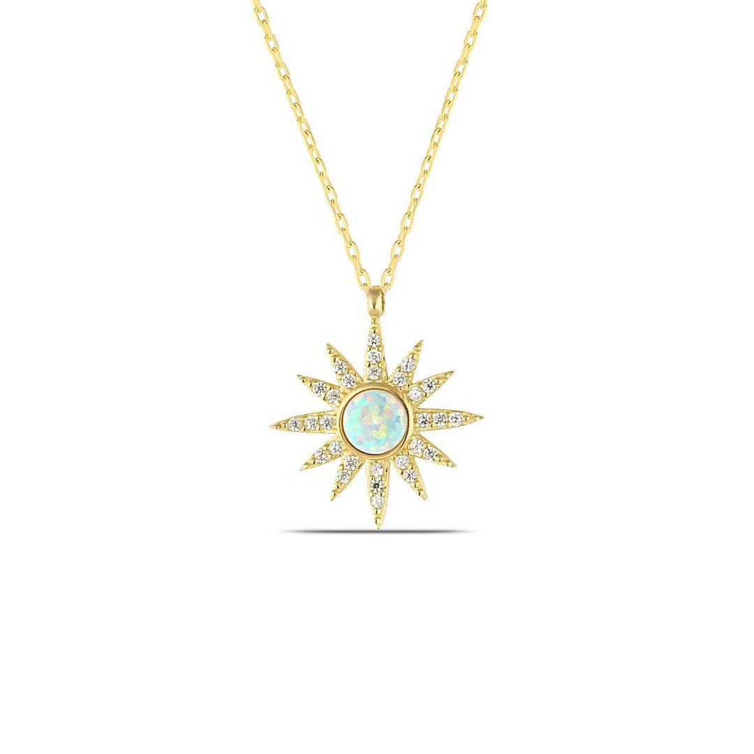 Gold Sun Necklace White Opal