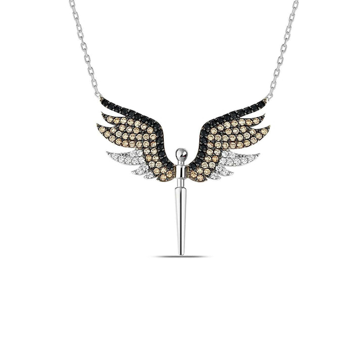 Hermione Angel Wing Necklace with Black CZ