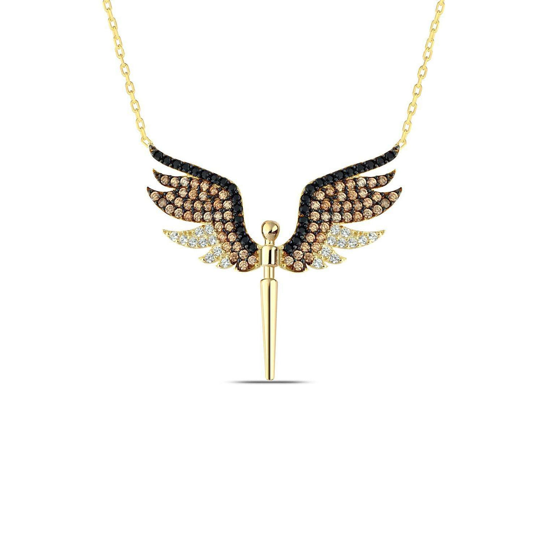 Hermione Angel Wing Necklace with Black CZ