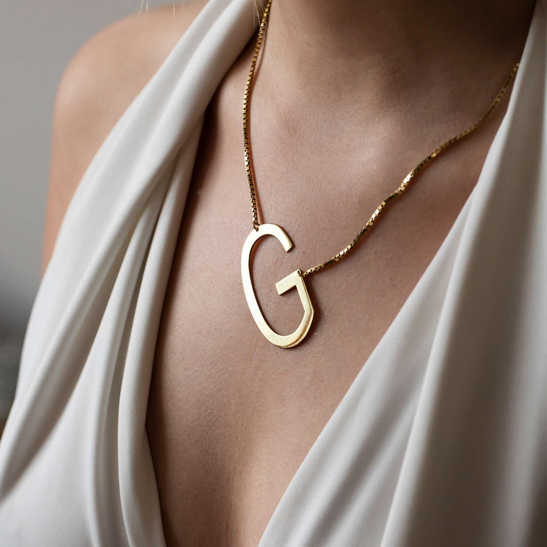 Gold Large Initial Necklace 