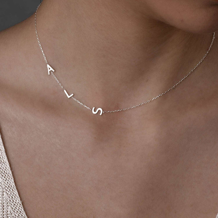 Sideways Initial Necklace Silver