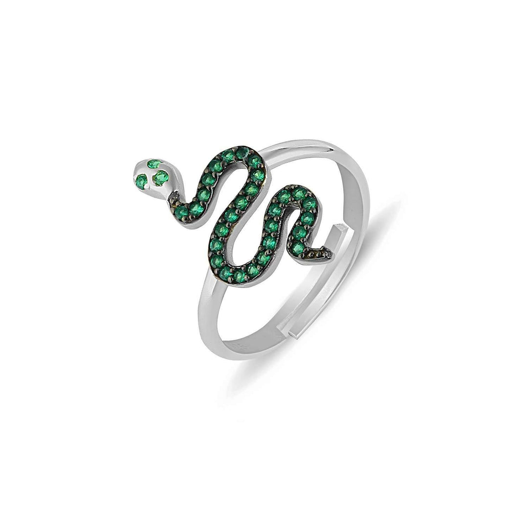 Silver Snake Ring Emerald
