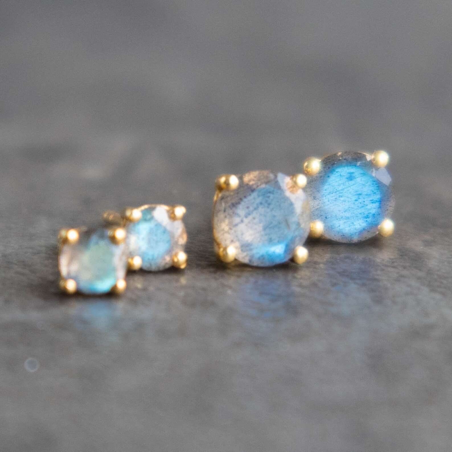 Labradorite Heart Prong-Set Stud Earrings in Goldtone