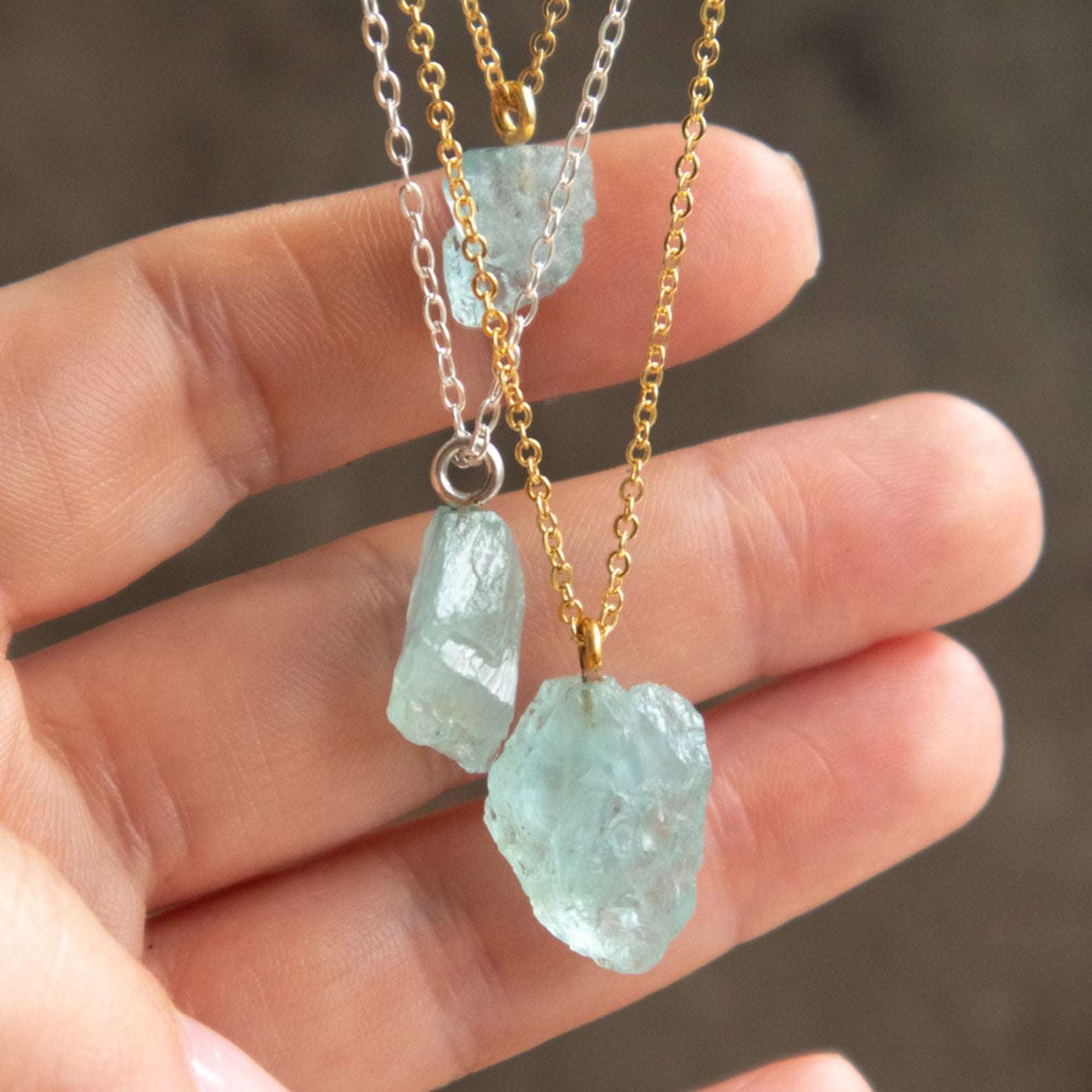 Aquamarine Crystal Stud Pendant | Autumn and May | Silver Jewellery