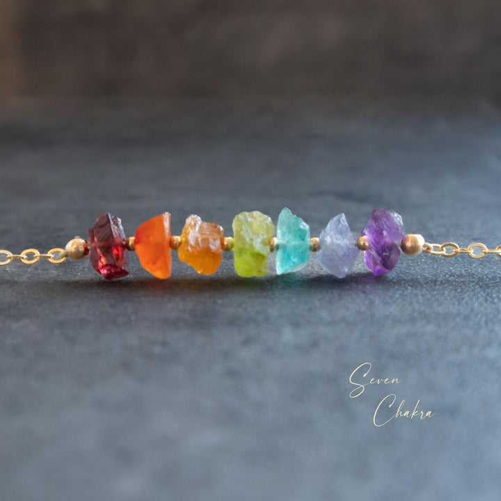 7 Chakra Necklace with Raw Crystal Stones