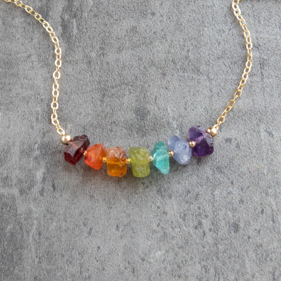 7 Chakra Necklace with Raw Crystal Stones