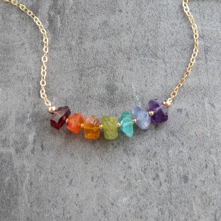 7 Chakra Necklace with Raw Crystal Stones