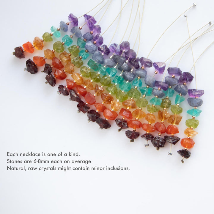 7 Chakra Necklace with Raw Crystal Stones
