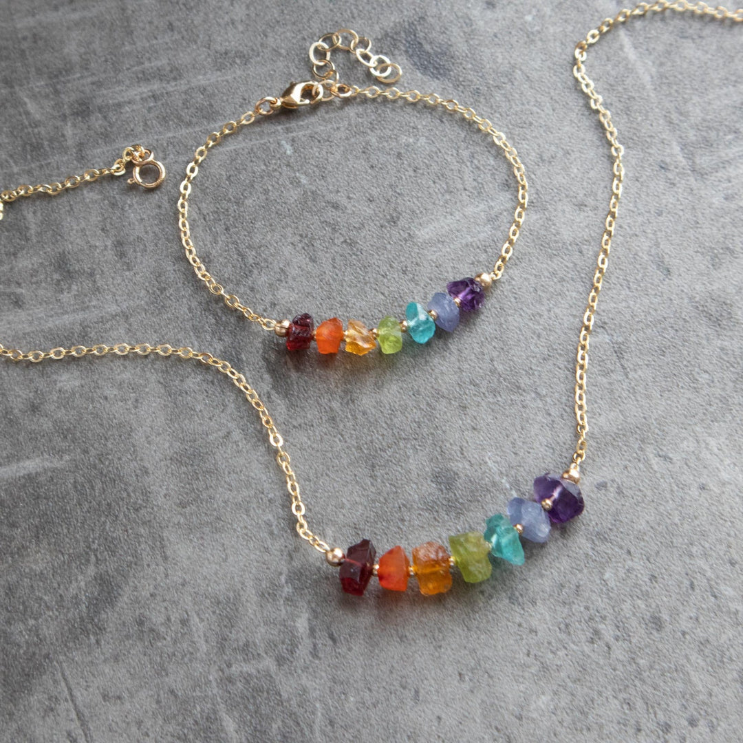 7 Chakra Necklace with Raw Crystal Stones
