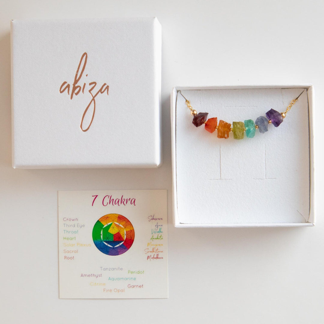 7 Chakra Necklace with Raw Crystal Stones