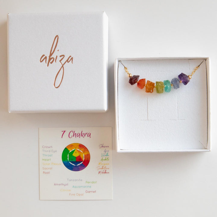 7 Chakra Necklace with Raw Crystal Stones
