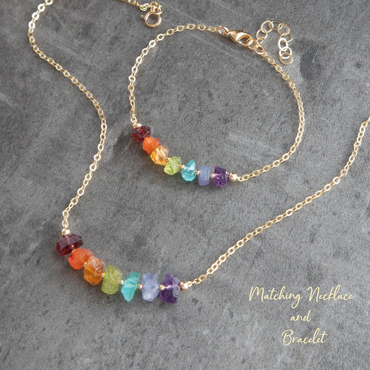 7 Chakra Necklace with Raw Crystal Stones
