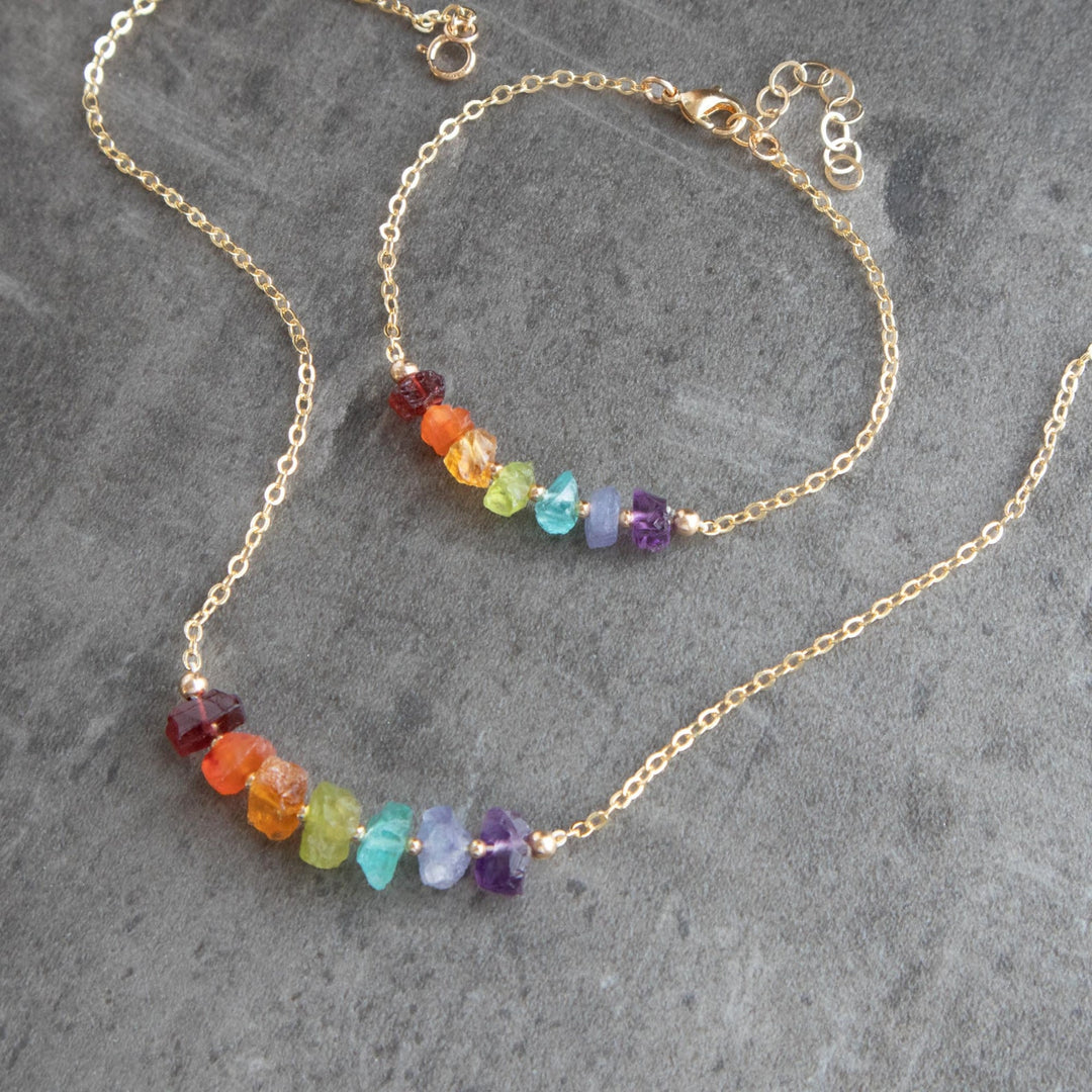 7 Chakra Raw Crystal Bracelet