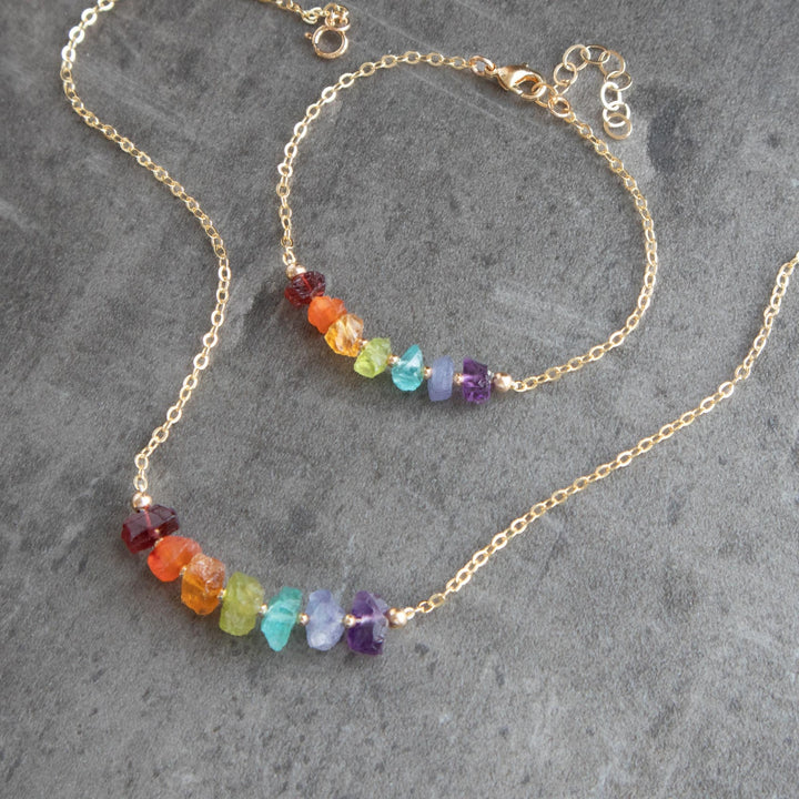 7 Chakra Raw Crystal Bracelet