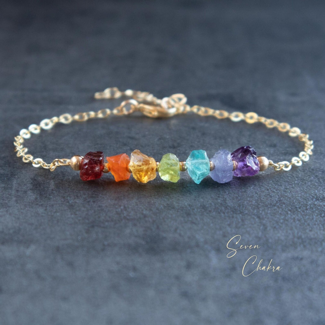 7 Chakra Bracelet, Raw Crystal, Natural Gemstone, Birthstone Jewelry – Abiza